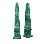 A pair of great malachite obelisks