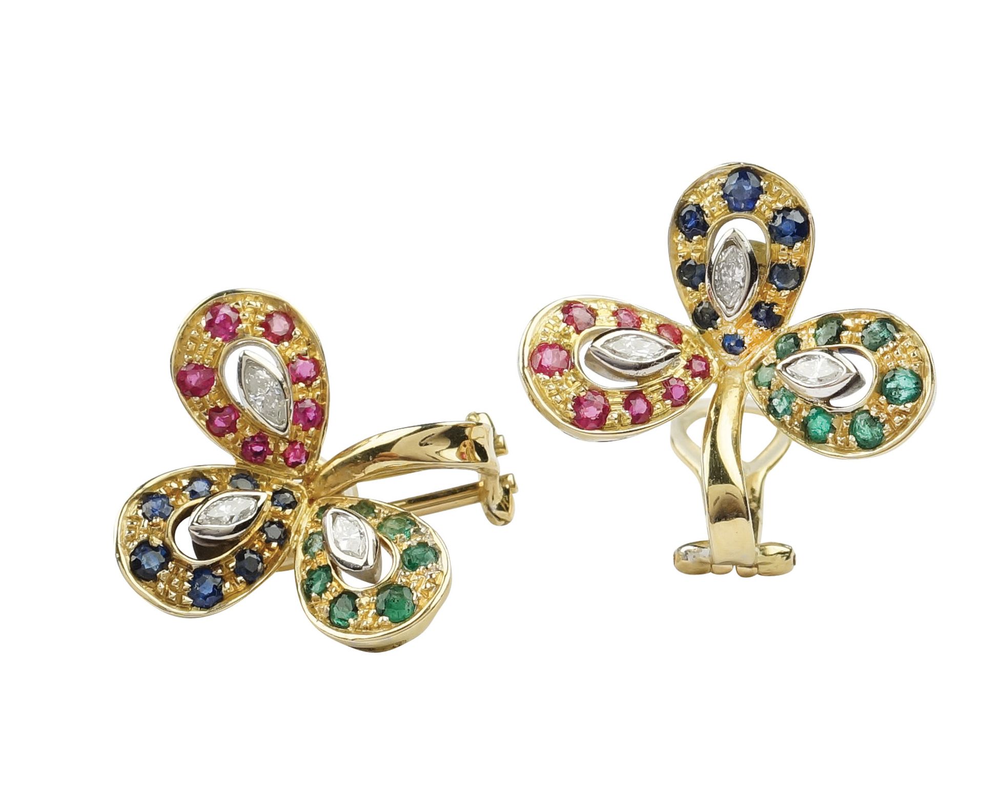 A pair of 18k white and yellow gold shamrock shaped earrings