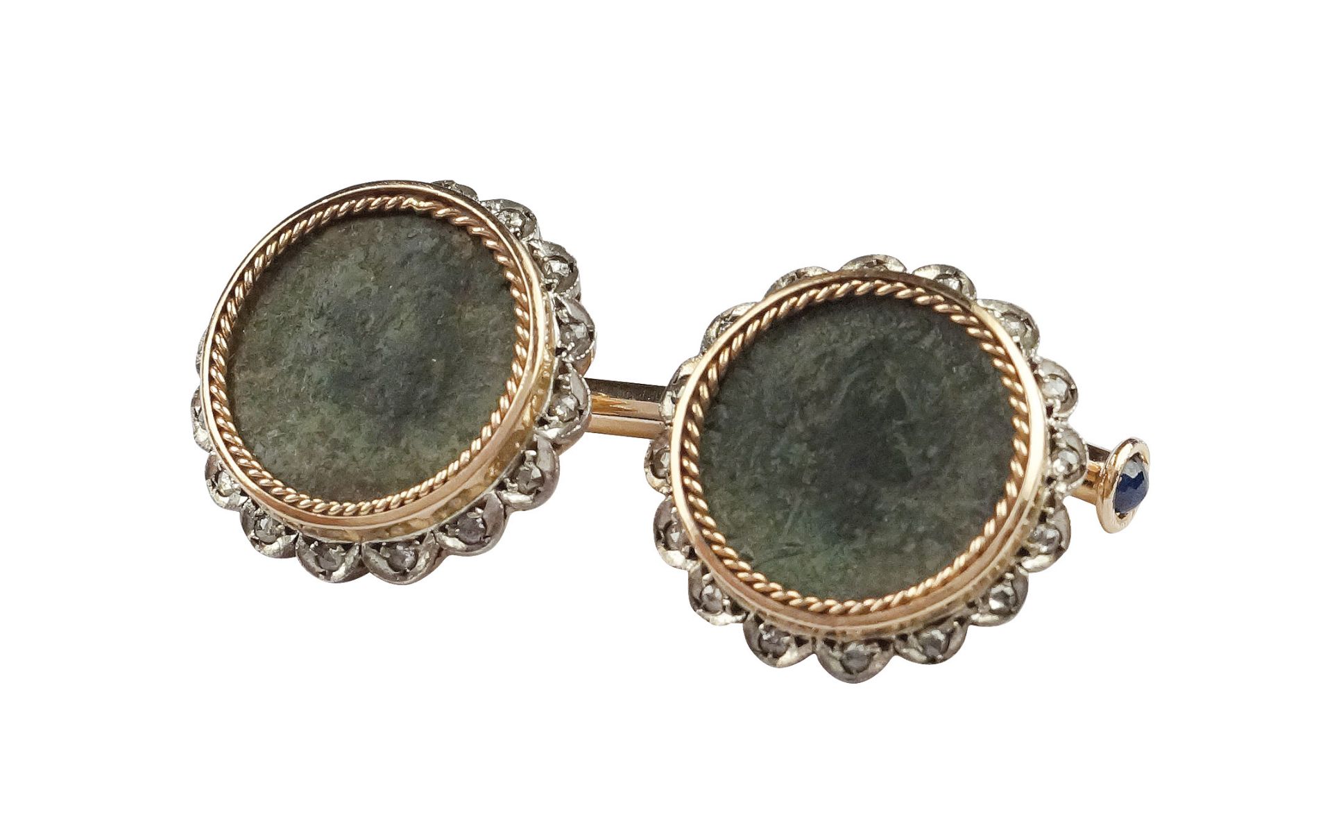 A pair of bicolor gold and Roman coins cuff-links