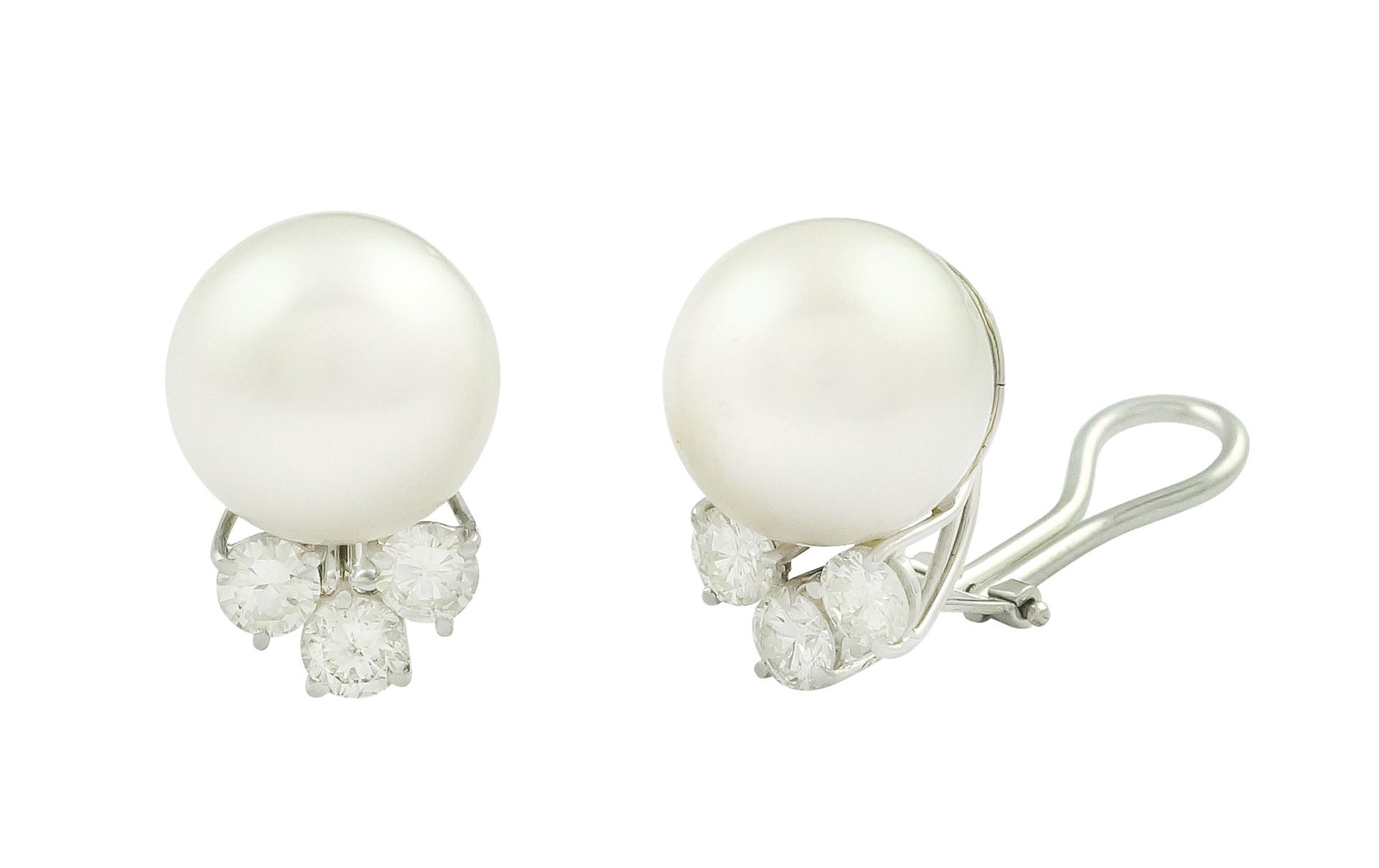 A pair of 18k white gold and South Sea pearl earrings