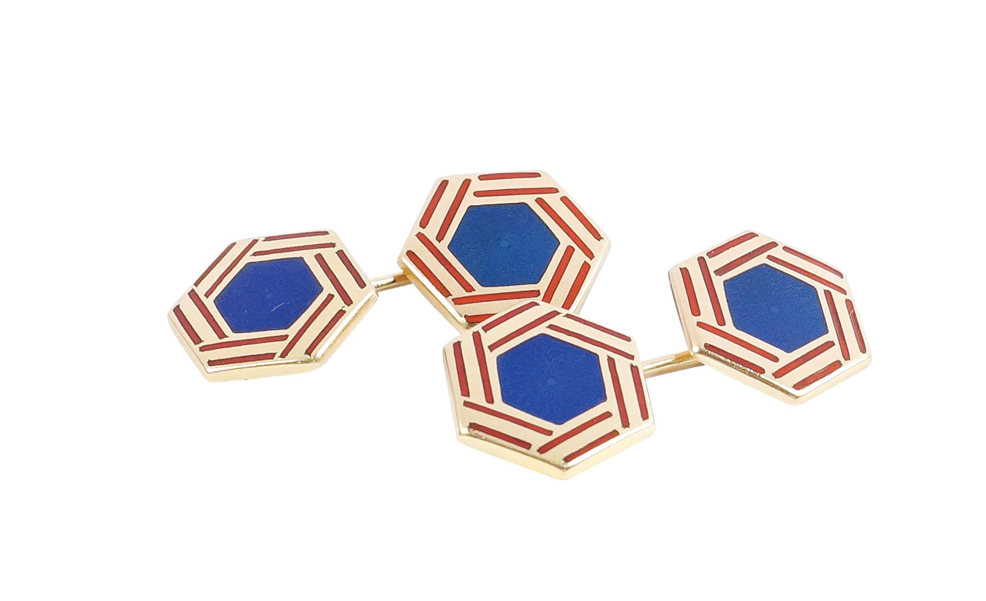 An 18k gold and enamel pair of cuff-links