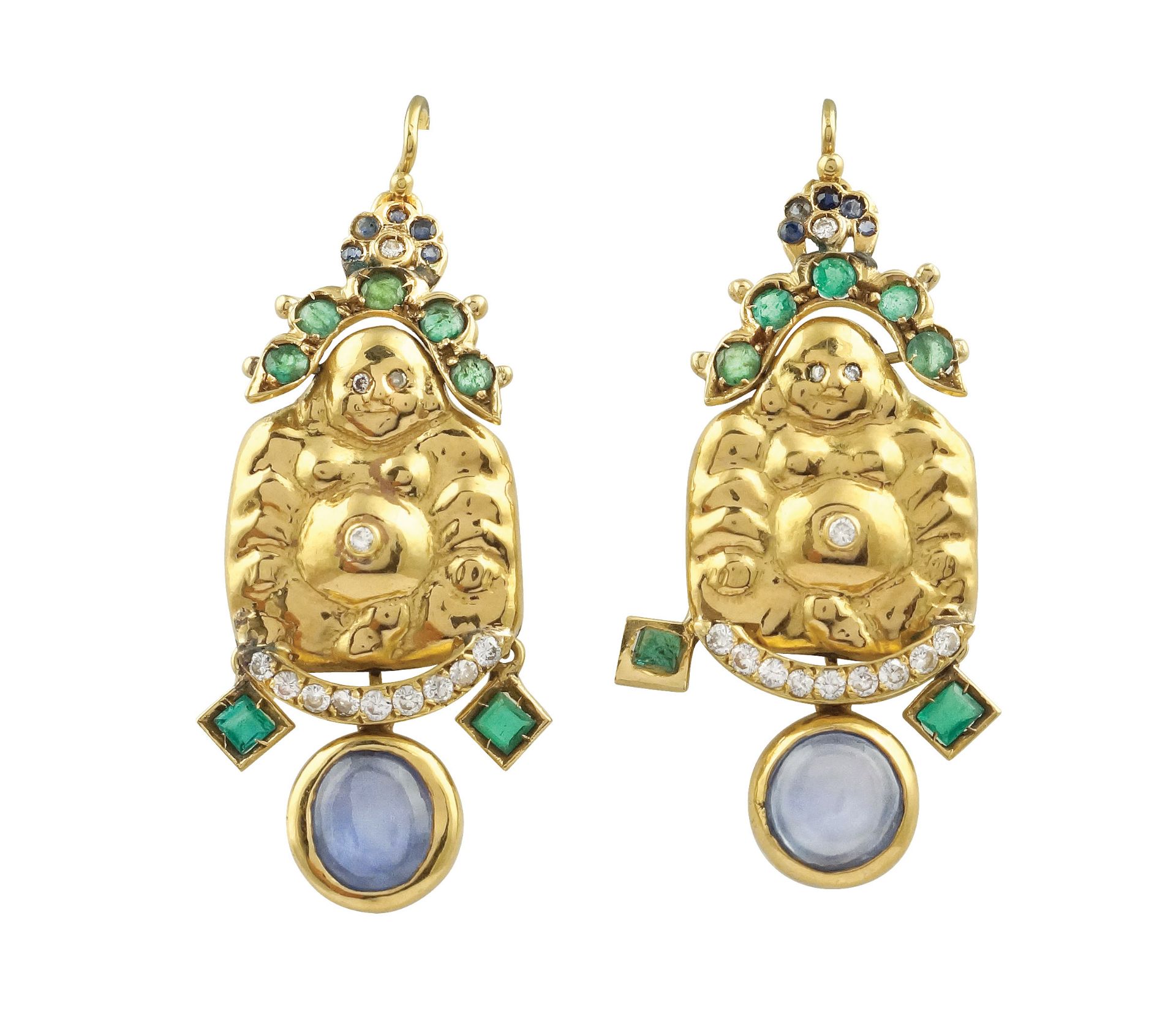 A pair of 18k gold Buddha-shaped earrings