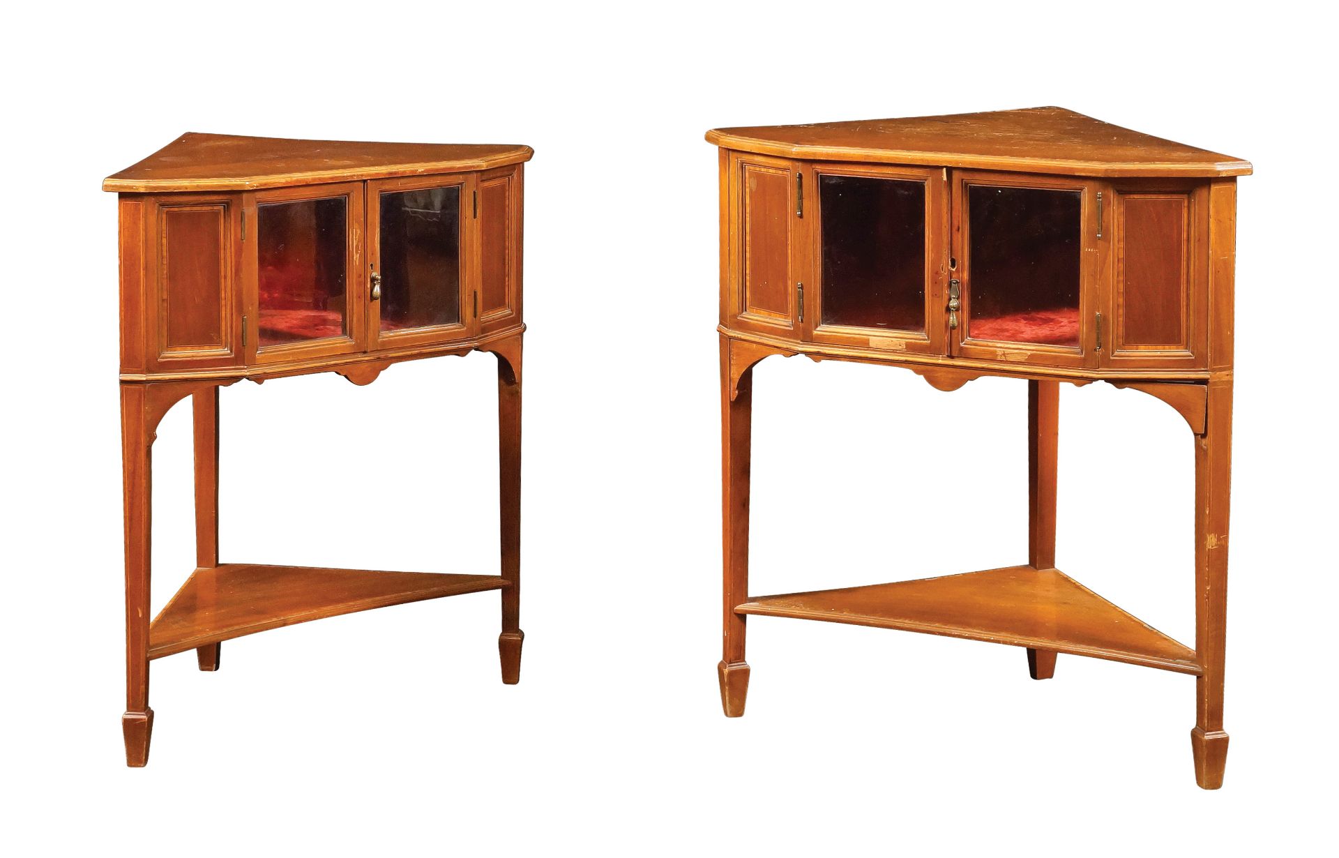 A pair of English mahogany corner sideboards
