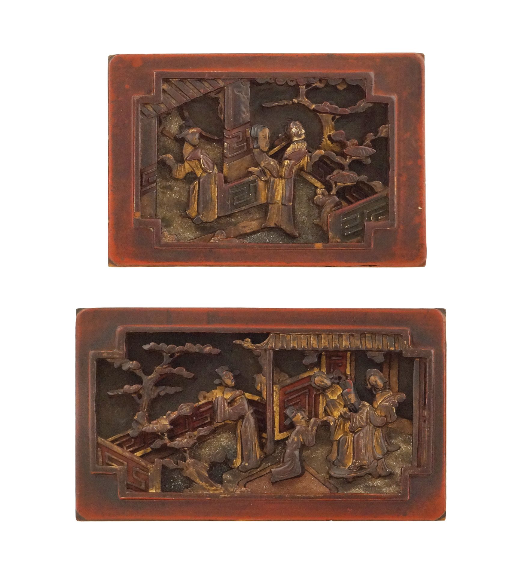 A pair of Chinese lacquered wood panels