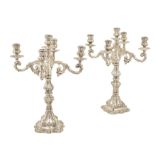 A pair of Italian silver five branched candelabra