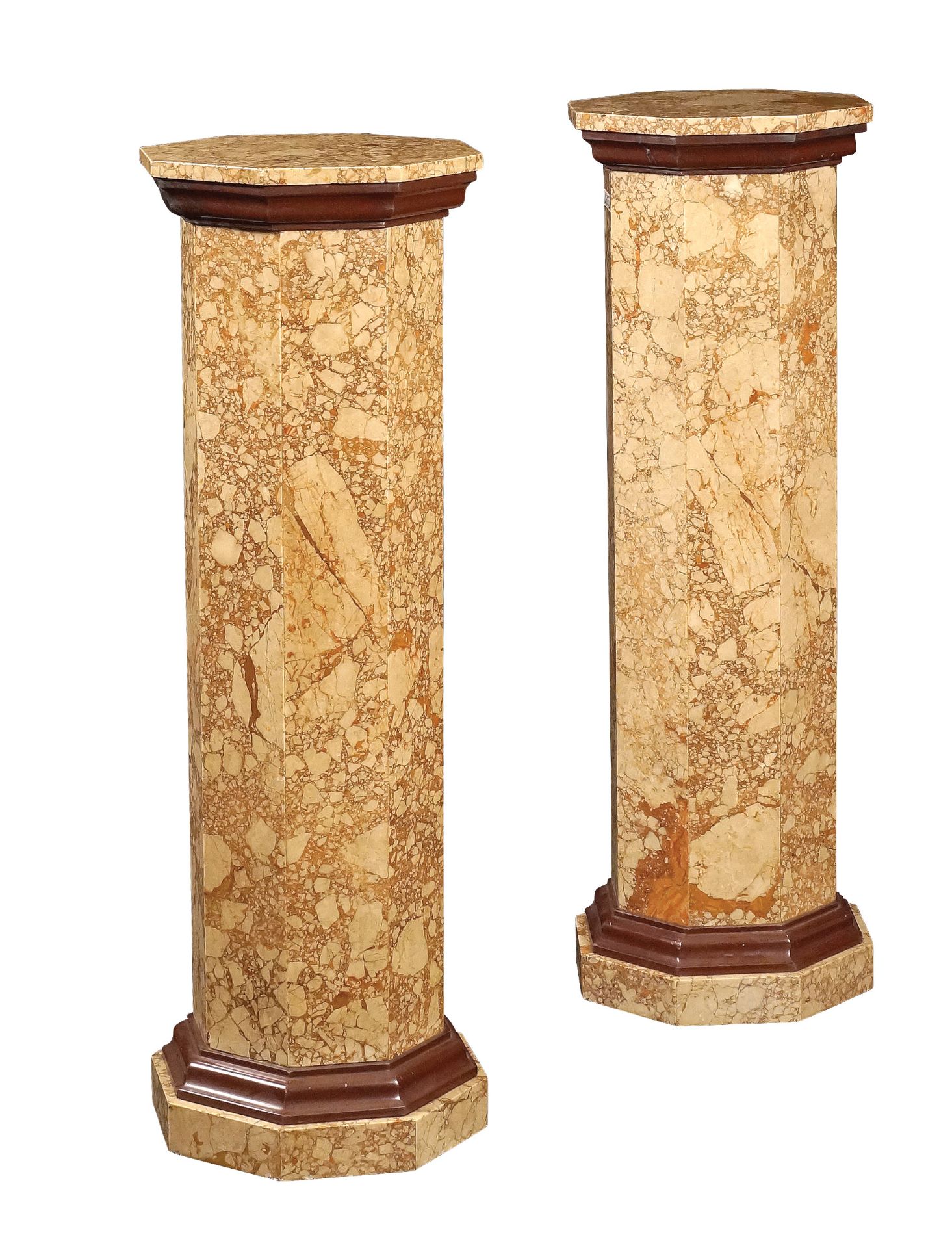 A pair of breccia corallina marble columns