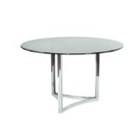 A crystal and steel centertable