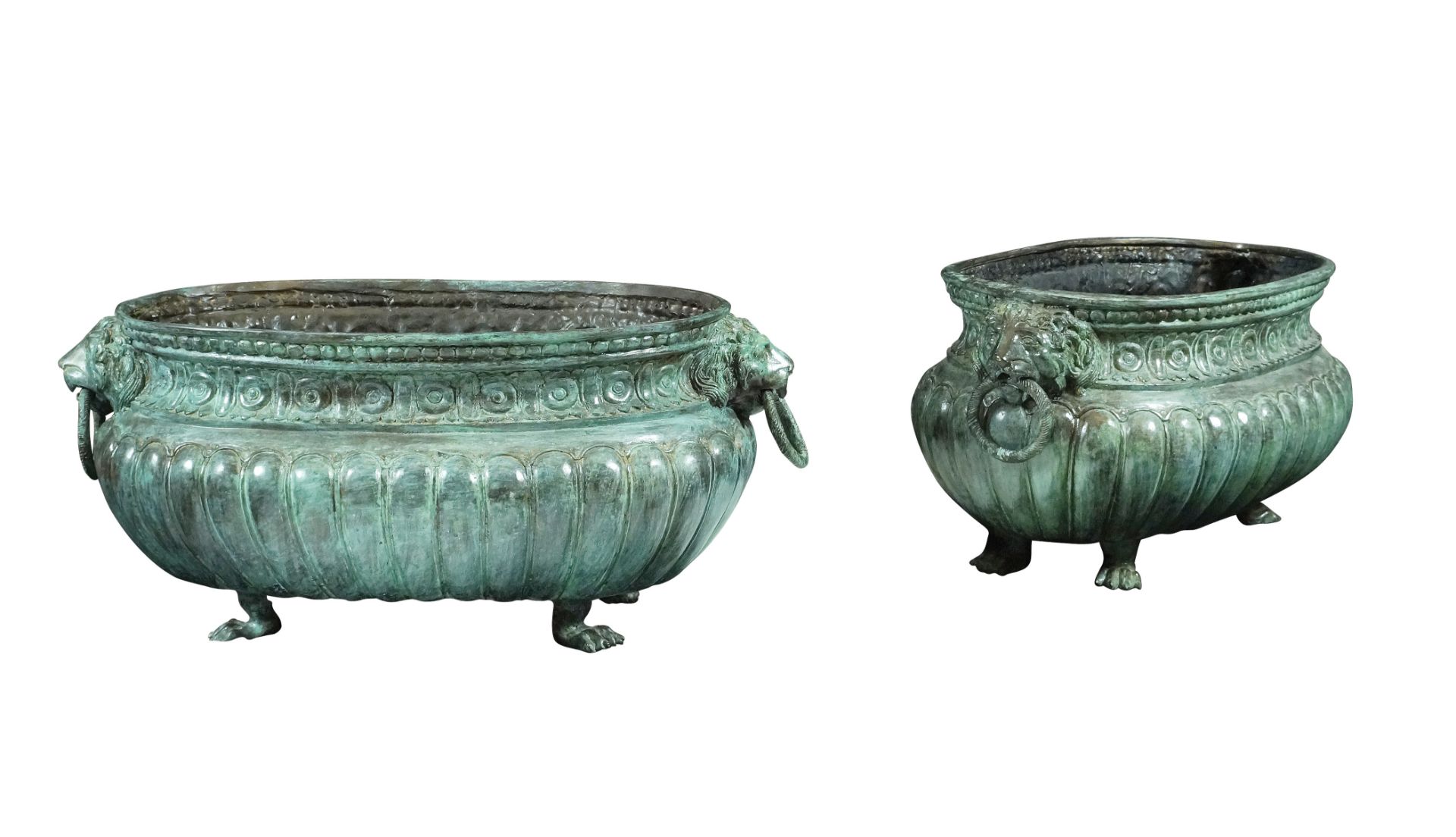 A pair of bronze jardinieres