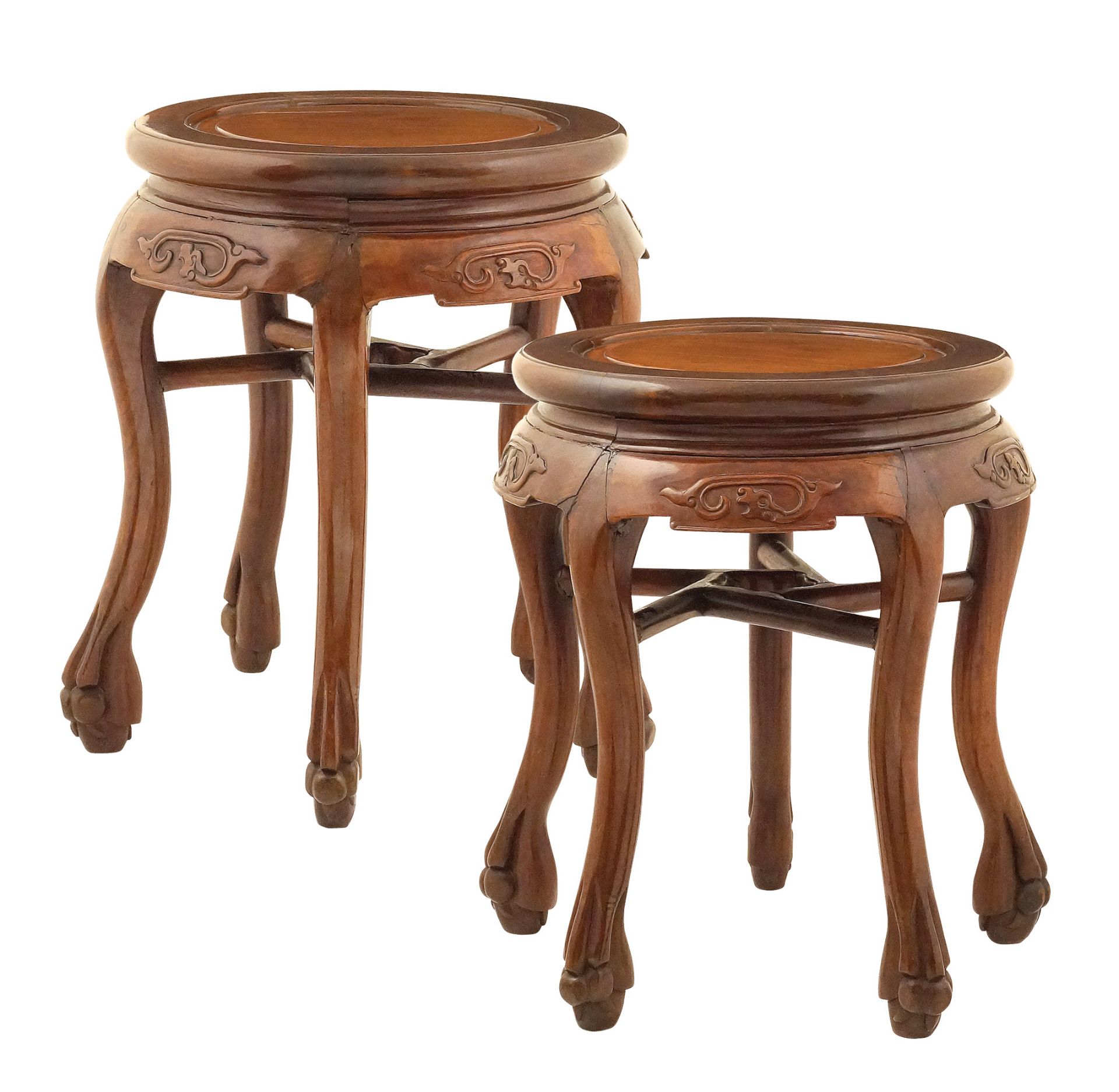 A pair of Chinese mahogany vase stands