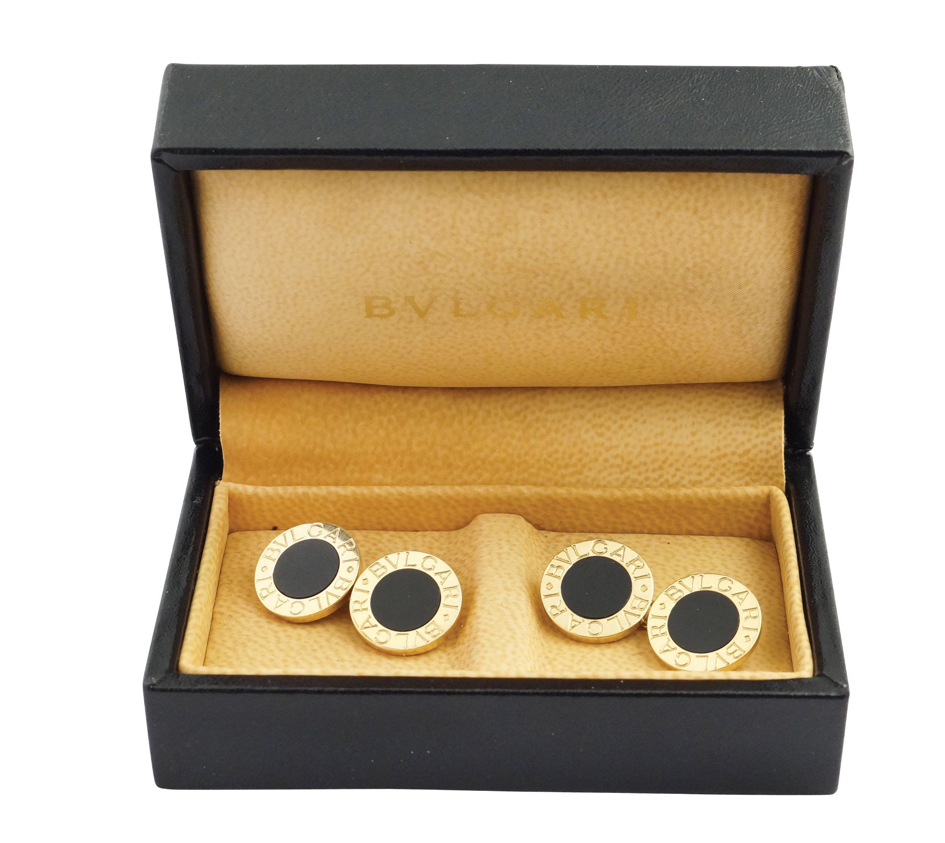 A pair of 18k and onyx Bulgari cuff-links