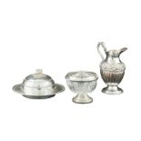 A silvered metal and glass lot (3)