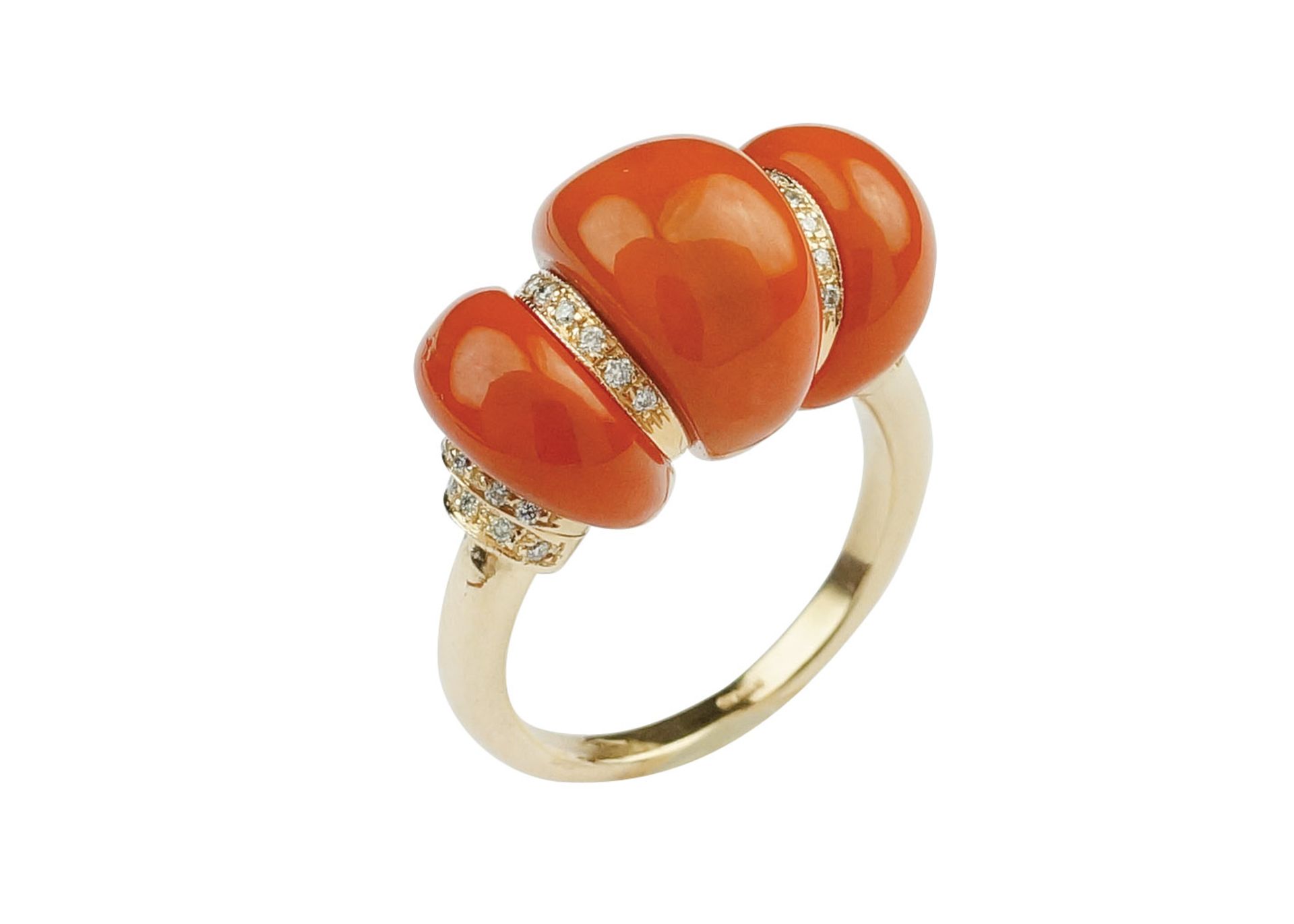 A 14k rose gold, diamond and Mediterranean coral ring