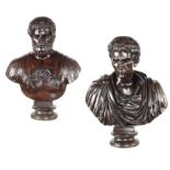 A pair of Italian bronze busts Italy, 20th century h. 84 cm.