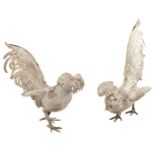 A pair of German silver cocks 20th century peso 326 gr. h. cm.14-11