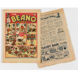 Beano No 63 (1939). Bright cover with 2 ins spine tears and worn torn centre page [gd+] Comic /