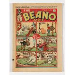 Beano No 64 (1939). First 'Paper Shortage' wartime cover notice. Bright cover with slightly rolled