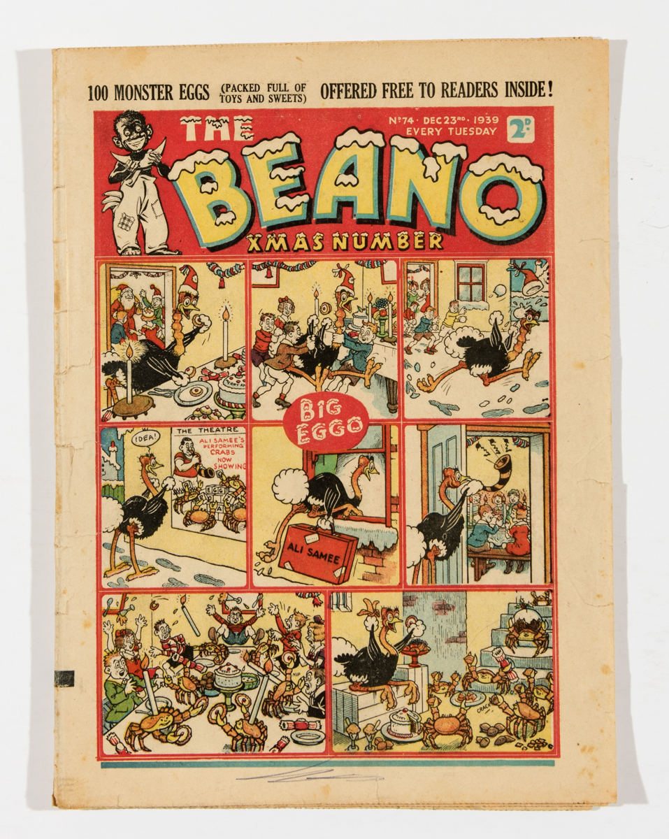 Beano No 74 (Dec 23 1939) 'Xmas Number'. Bright cover with pen mark to lower margin and slight spine