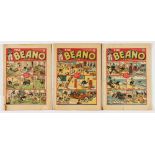 Beano (1939) 52, 53, 54. Ad for Magic Comic No 1 in No 52: Worn spine with lower margin piece torn