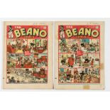 Beano 80, 81 (1940). Propaganda war issues. 80: bright covers, cream pages [fn], 81: torn away cover