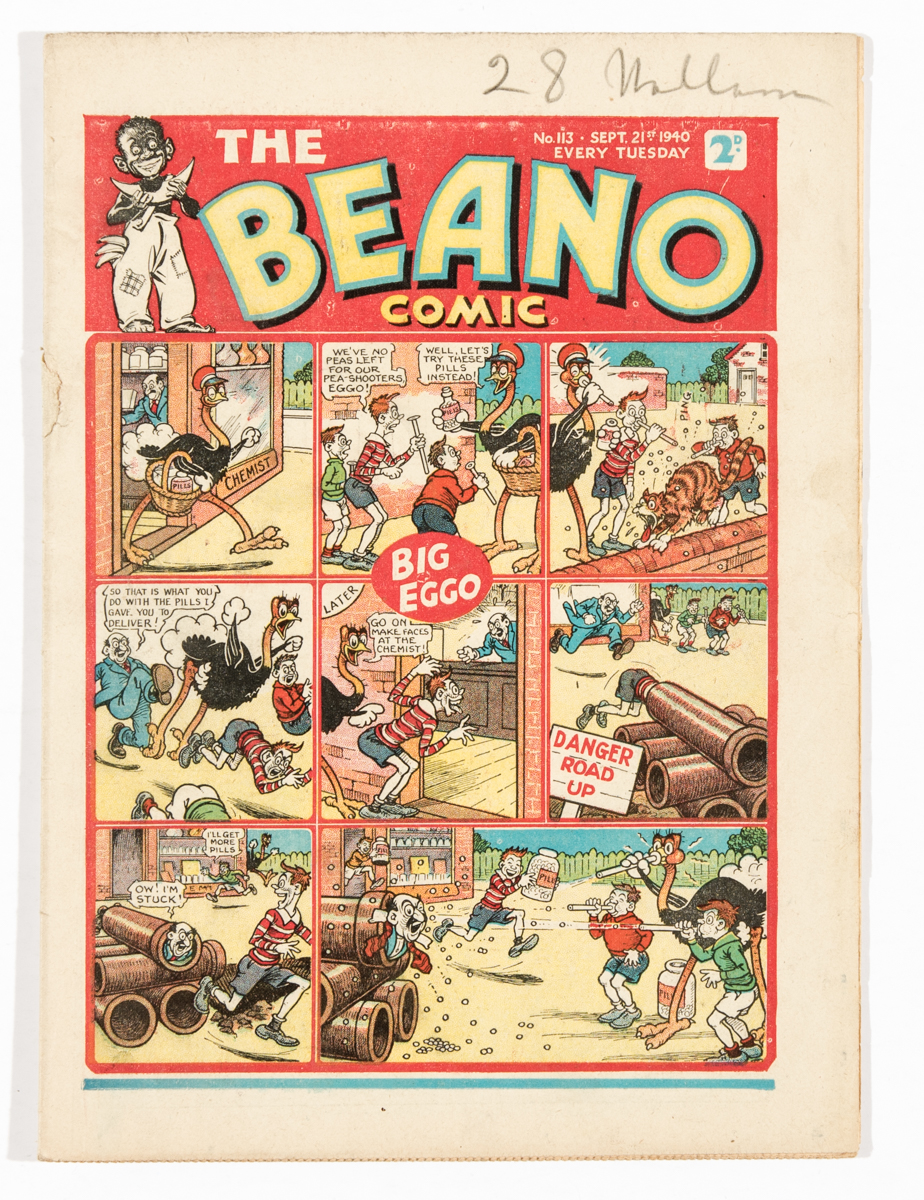 Beano 113 (1940). Propaganda war issue. Pansy Potter makes Nazi paratroopers goose-step! Bright