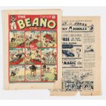 Beano 93 (1940). Propaganda war issue. Bright cover with lower panel tears, corner piece missing,