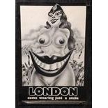 Psychedelic poster 'London come wearing just a smile' black and white counterculture