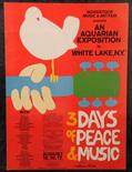 Woodstock poster by Arnold Skolnick entitled 3 Days of Peace & Music White Lake , N.Y., signed by