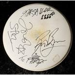 Starsailor: Stage-played Remo drumskin signed by band members with photograph of The Strokes, in