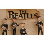 The Beatles: figurines, Invicta Plastics brooch & two scatter pins A set of Beatles figurines marked