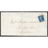 1841 Dec 23rd cover from York to London, franked Pl.1 SE, three good margins, cut into lower right