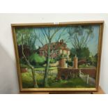 Ted Jones: Framed oil on board; country house.