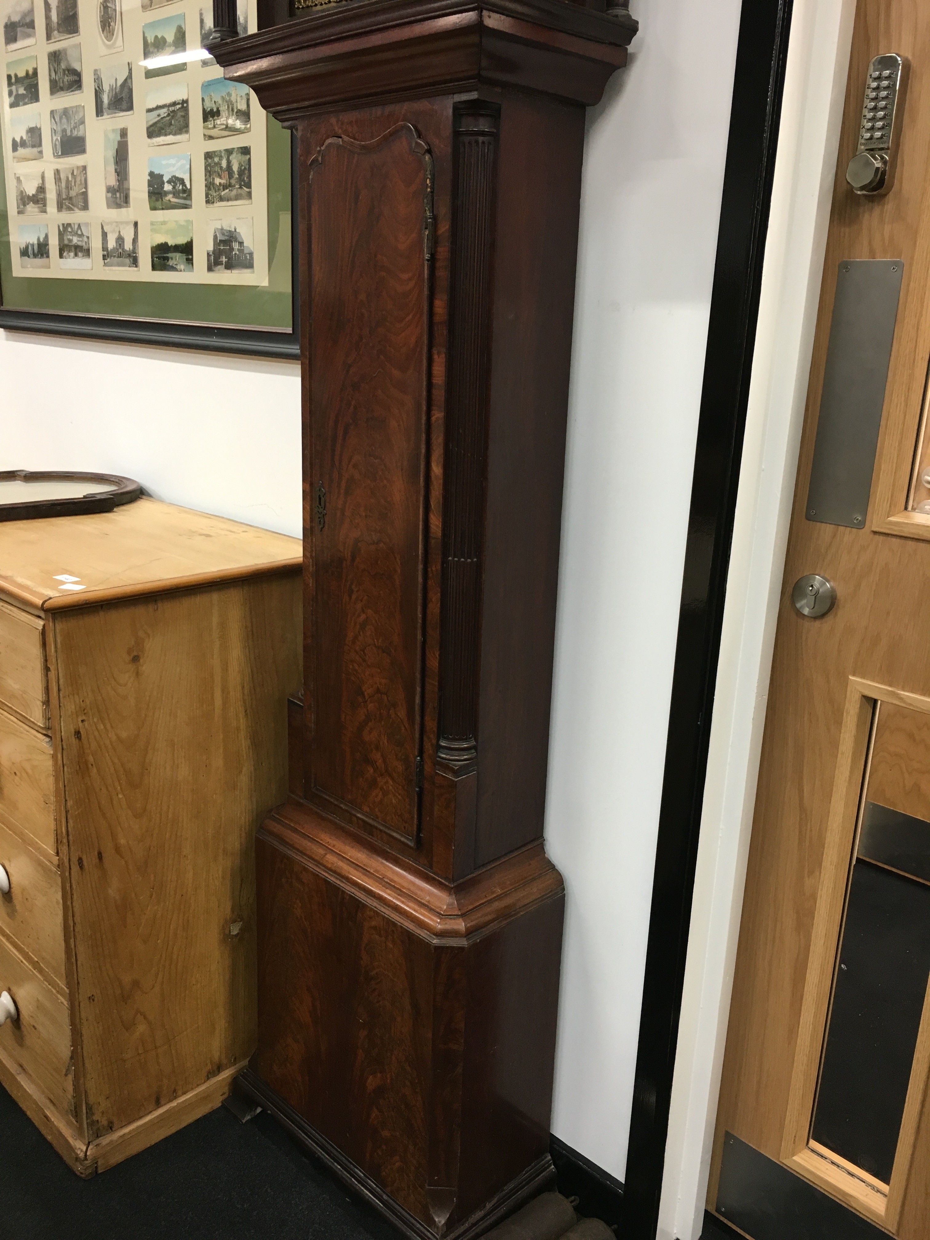 An 18th century flame mahogany cased longcase clock with brass dial and movement and painted moon - Image 9 of 13