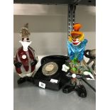 A Murano style glass Clown decanter together with a Clown figure and a black plastic cased