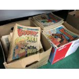 Two boxes containing a quantity of 1980's boys and girls comics including Buddy and Tammy.