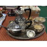 An early 20th century silver plated four piece teaset together with other plated items.