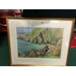 Roland Spencer Ford: framed and glazed watercolour; Coastal scene, Alderney, Channel Islands.