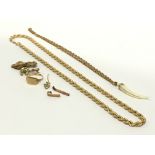 A 9 carat gold rope chain necklace together with various other gold and other items (some af),
