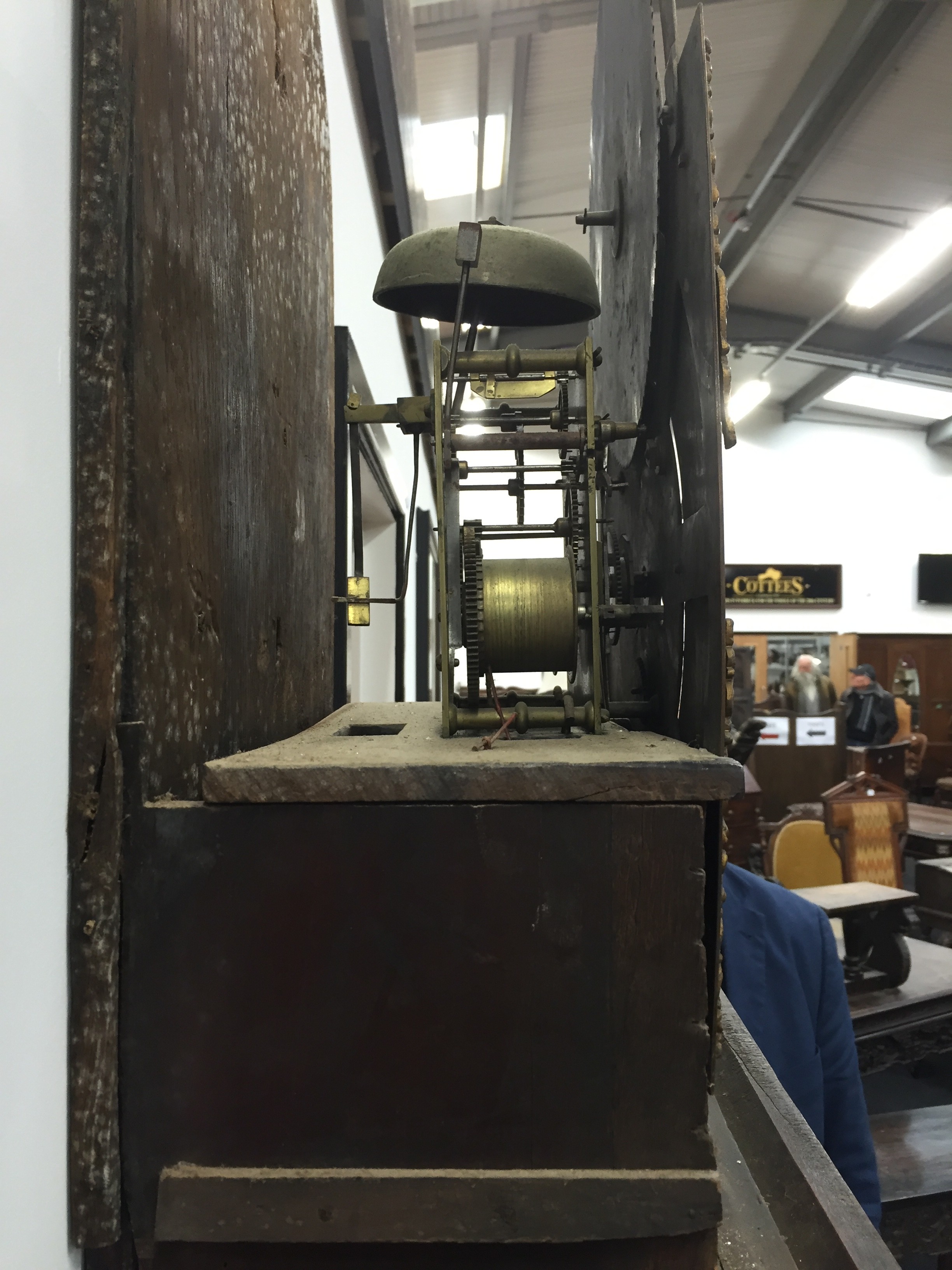 An 18th century flame mahogany cased longcase clock with brass dial and movement and painted moon - Image 13 of 13