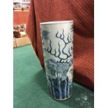 A Chinese porcelain blue and white umbrella stand.