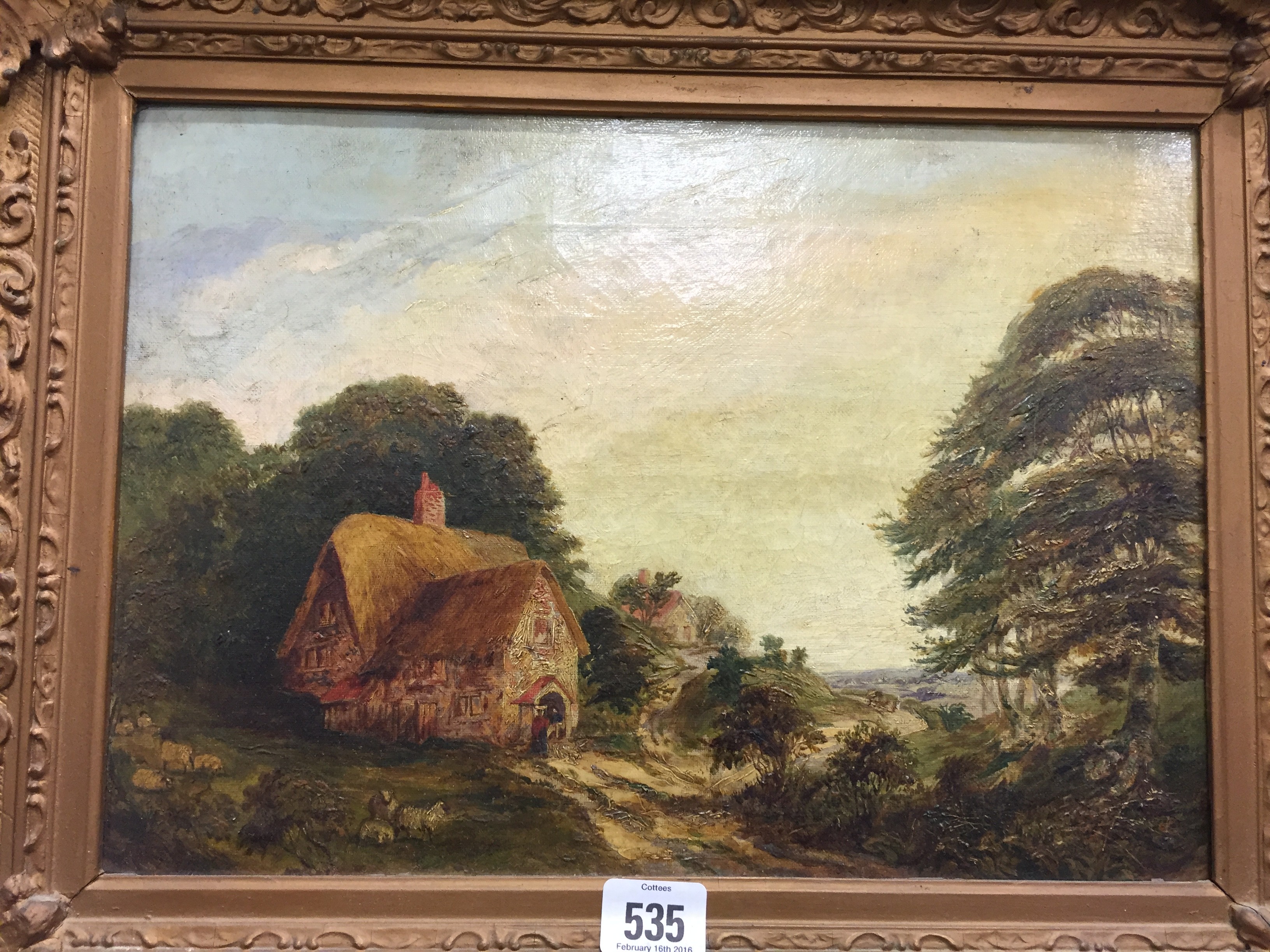 A 19th century gilt framed oil on canvas; Country Cottage.