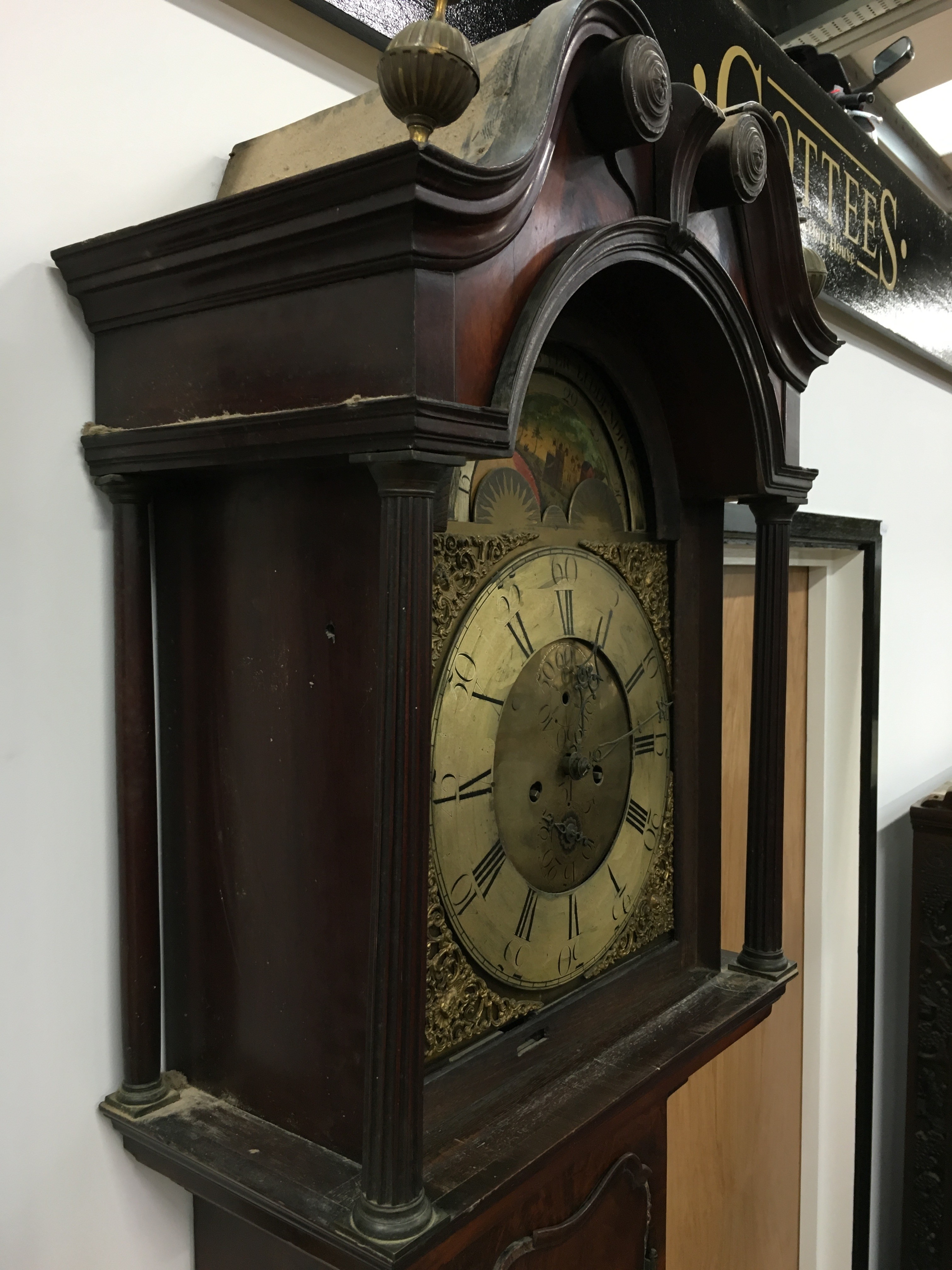 An 18th century flame mahogany cased longcase clock with brass dial and movement and painted moon - Image 11 of 13