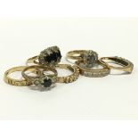 Seven 9 carat gold rings (16 grams).