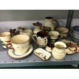 A collection of various West Country Pottery Motto Ware items.