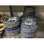 A quantity of various 20th century transfer decorated blue and white china plates.
