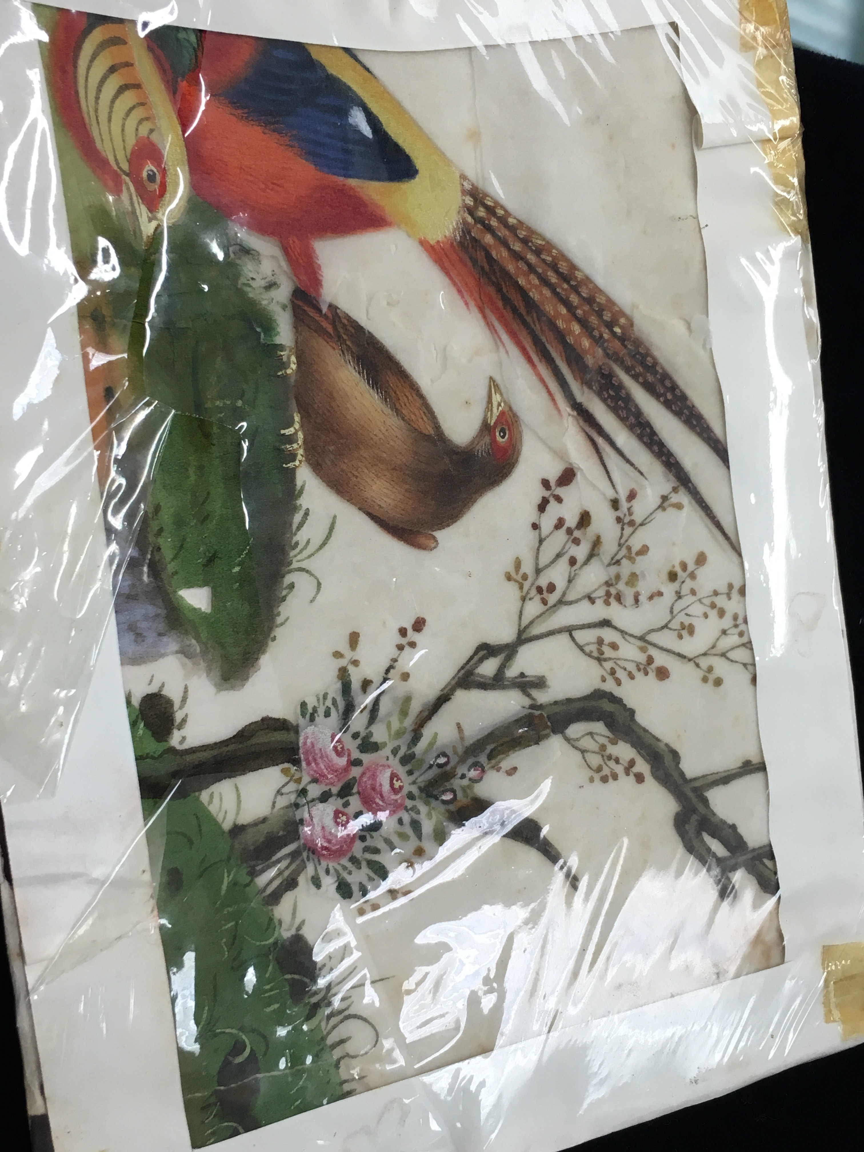 Four various Oriental silk and leaf paintings. - Image 3 of 5