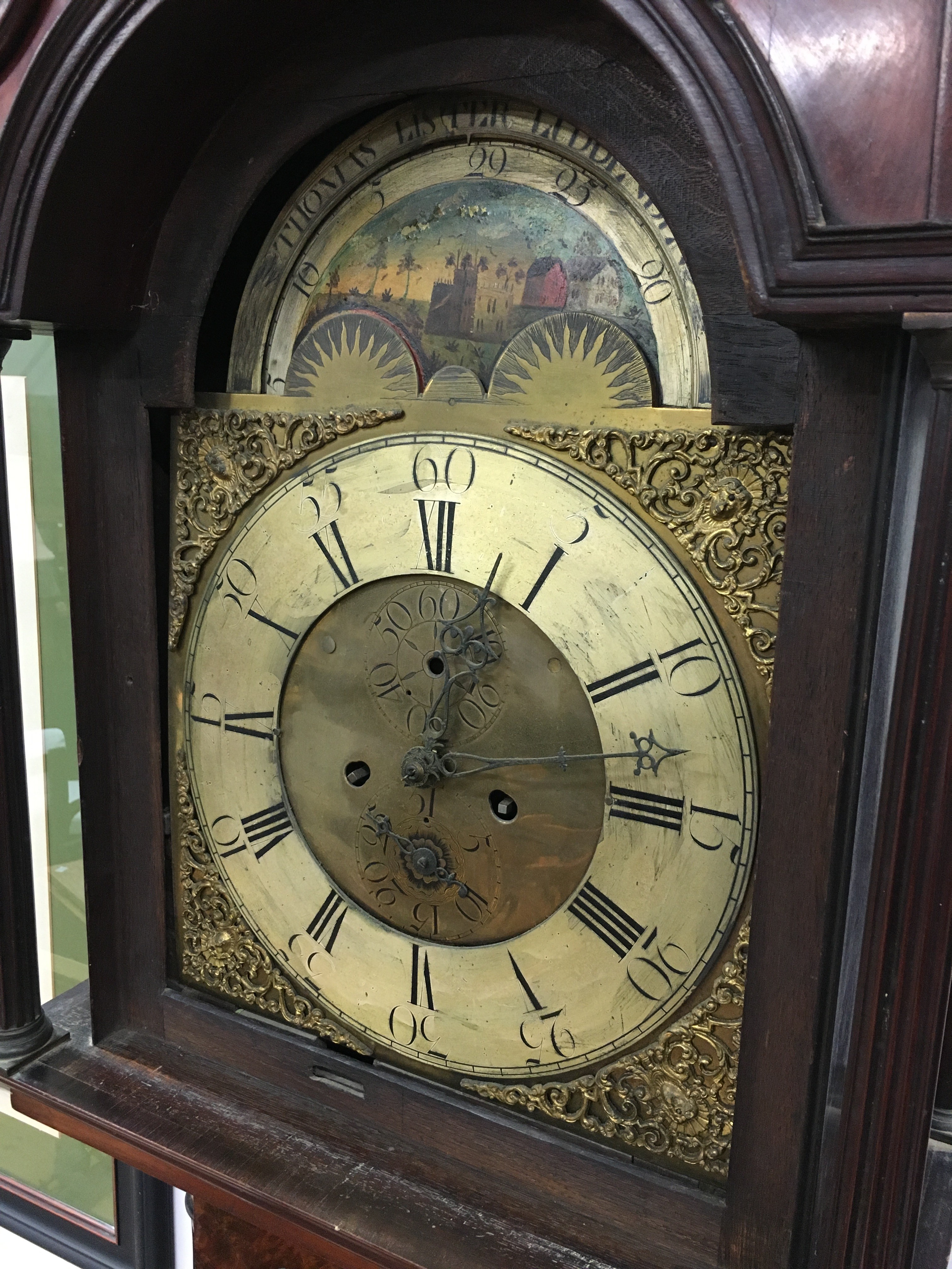 An 18th century flame mahogany cased longcase clock with brass dial and movement and painted moon - Image 2 of 13