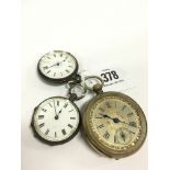 Three various 19th century silver cased pocket watches (examine).