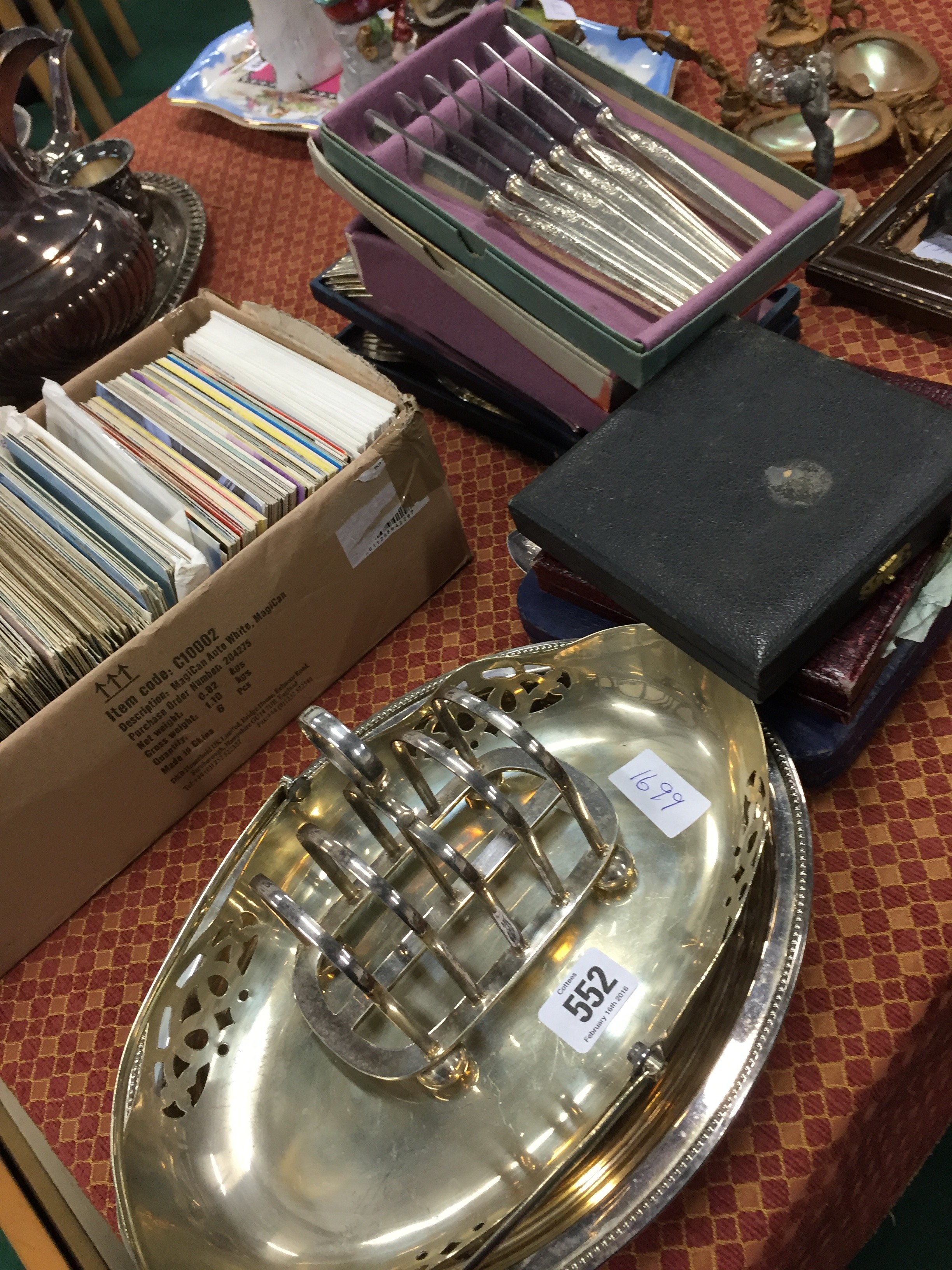 Various silver plated and cutlery items.