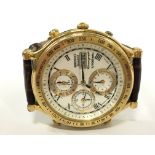 A Seiko Quartz gold plated cased chronograph, Roman Numerals and day and date aperture,