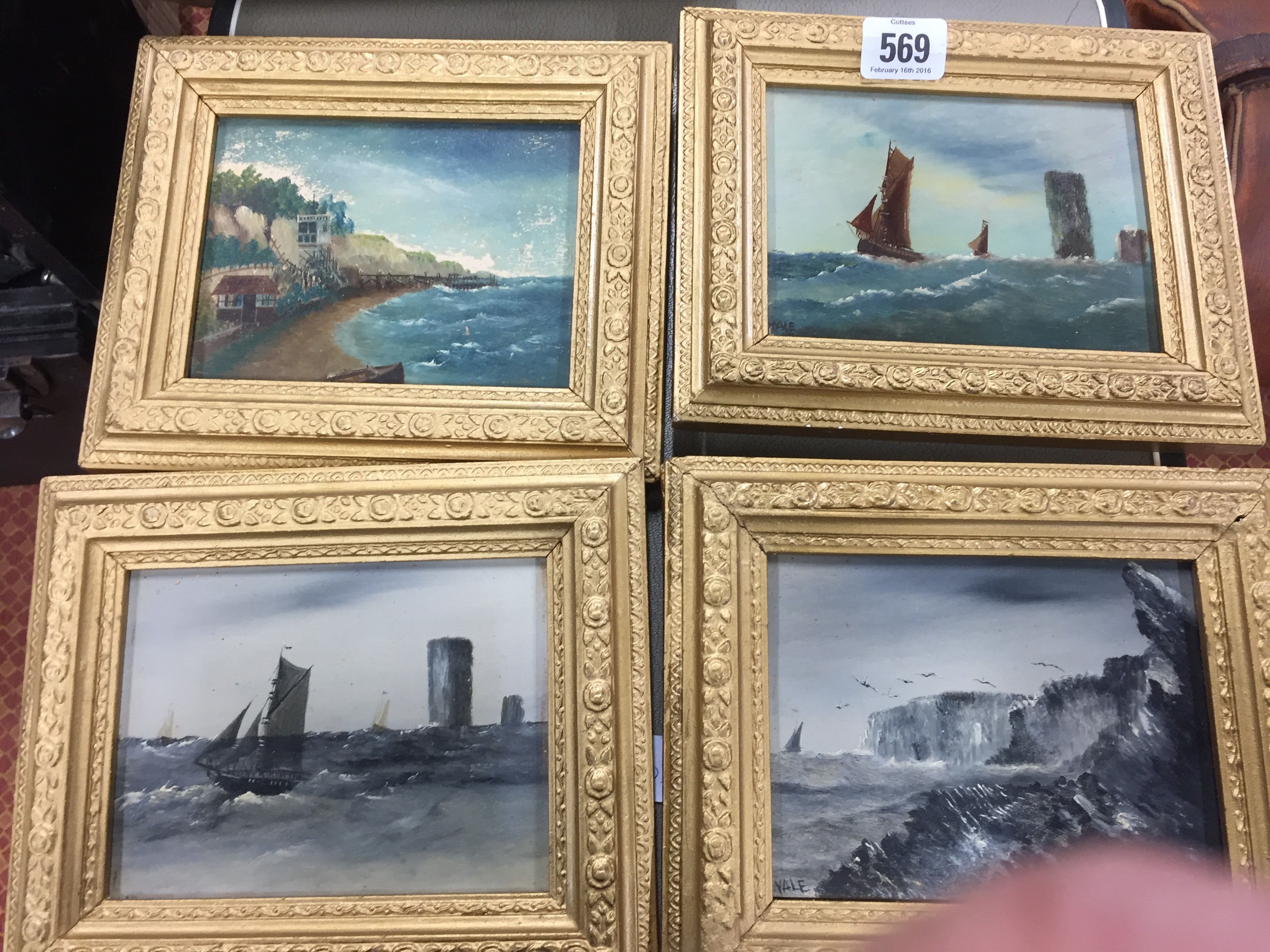 A set of four framed oils on board: Local Coastal Scenes.